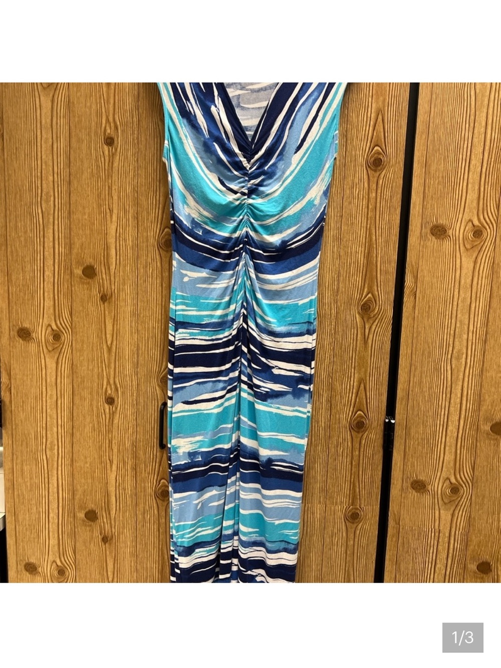 Tommy Bahama Blue & Teal Striped Ruched V-Neck Maxi Dress